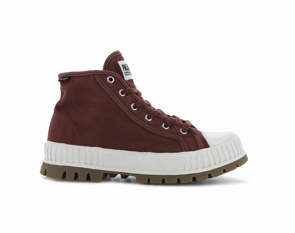 Palladium Pallashock Mid Og Mens High Top Sneakers Dark Red Australia [DCBXIY-596]